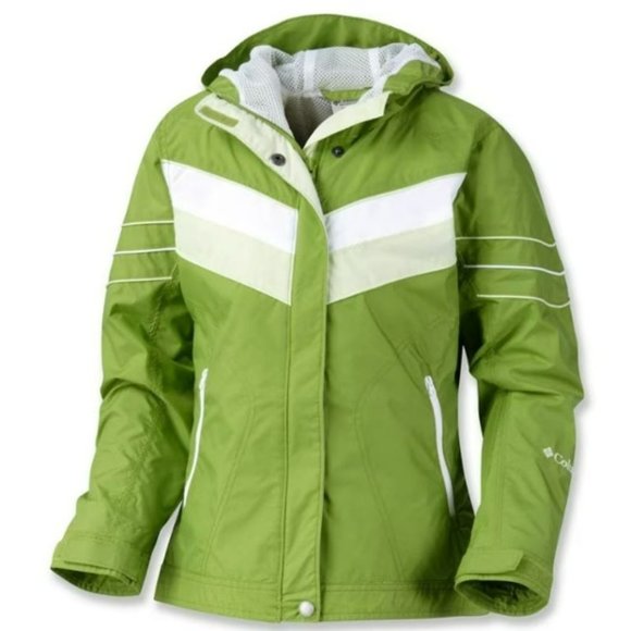 Columbia Jackets & Blazers - Columbia Girls Youth Full Zip Windbreaker Raincoat Jacket Green/White Size 18/20